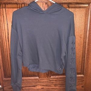 cropped dark grey pink hoodie